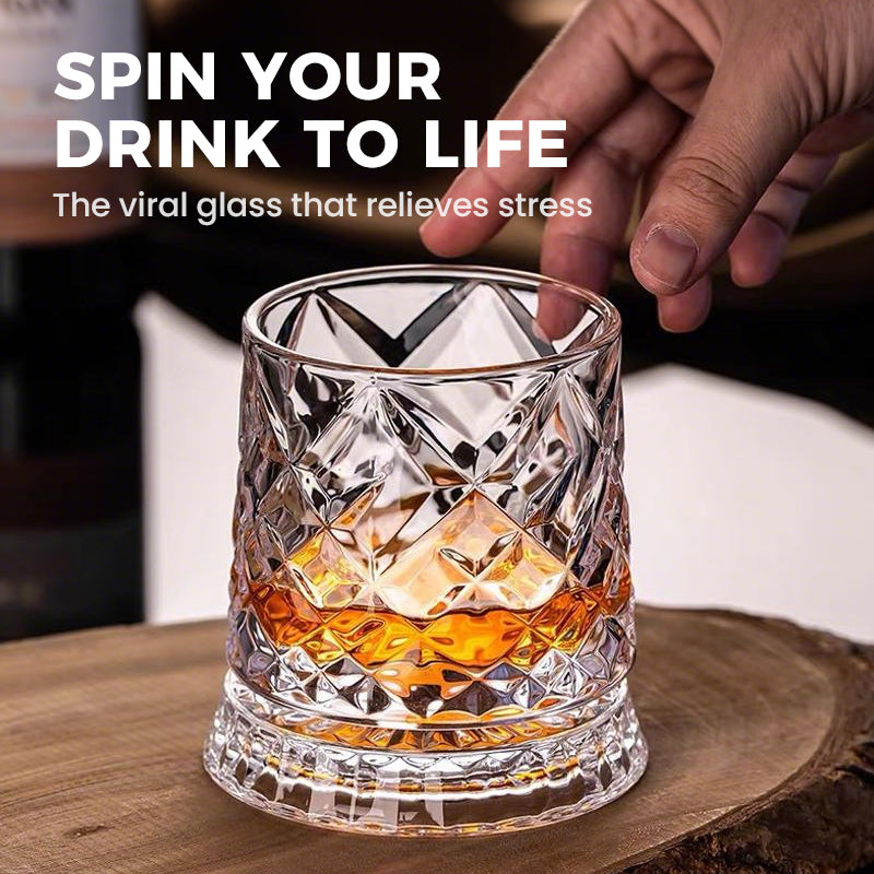🥃 Bicchiere da whisky rotante a 360° – Base girevole fluida, vetro cristallino, fondo pesante per degustazioni equilibrate ✨