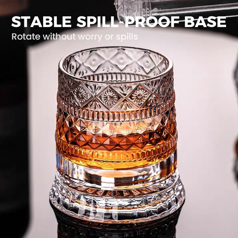 🥃 Bicchiere da whisky rotante a 360° – Base girevole fluida, vetro cristallino, fondo pesante per degustazioni equilibrate ✨