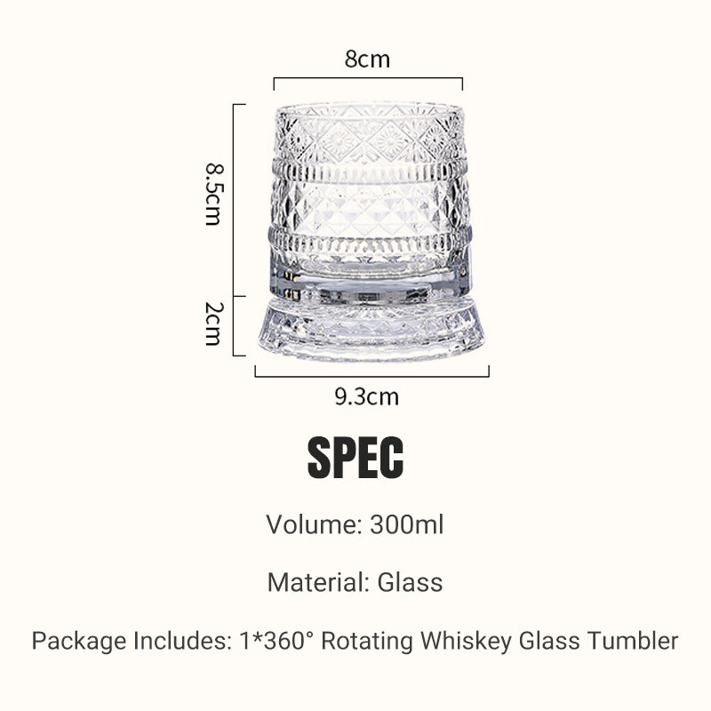🥃 Bicchiere da whisky rotante a 360° – Base girevole fluida, vetro cristallino, fondo pesante per degustazioni equilibrate ✨