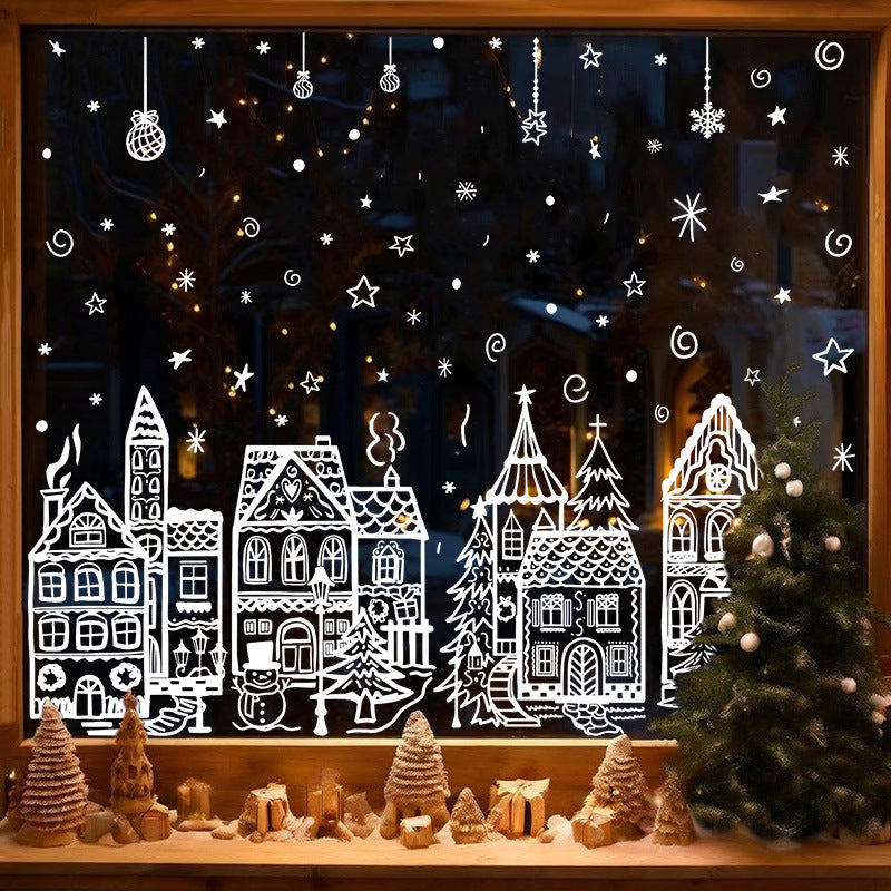 ❄️🏠 Set di adesivi statici per finestre con villaggio natalizio, decorazione invernale da 78 pezzi