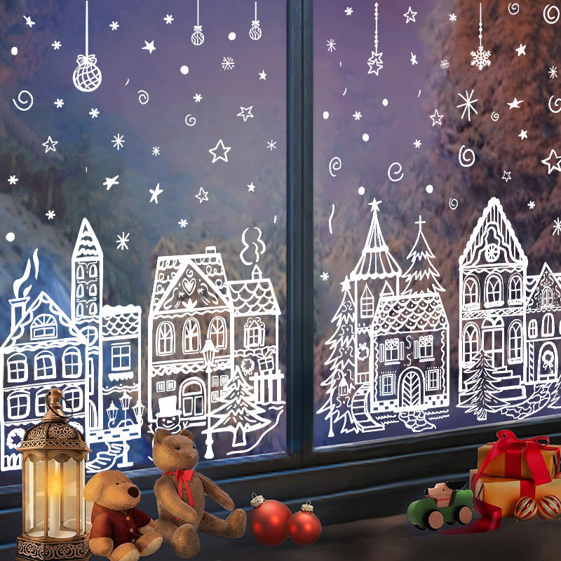 ❄️🏠 Set di adesivi statici per finestre con villaggio natalizio, decorazione invernale da 78 pezzi