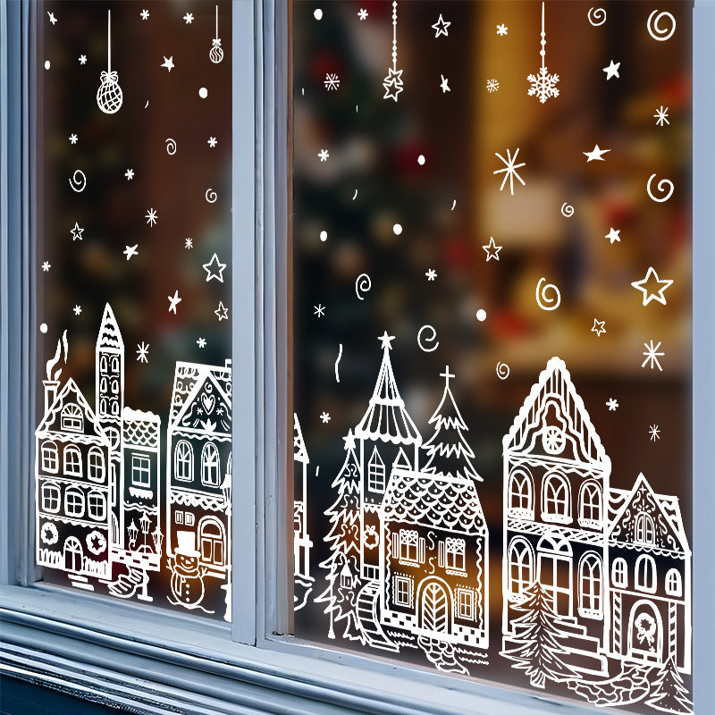 ❄️🏠 Set di adesivi statici per finestre con villaggio natalizio, decorazione invernale da 78 pezzi