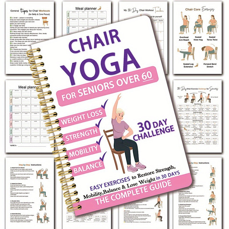 🧘 Kjøp 2, få 1 gratis – spiralbundet notatbok egnet for stol-yoga og trening | Perfekt for avslappende øvelser hjemme