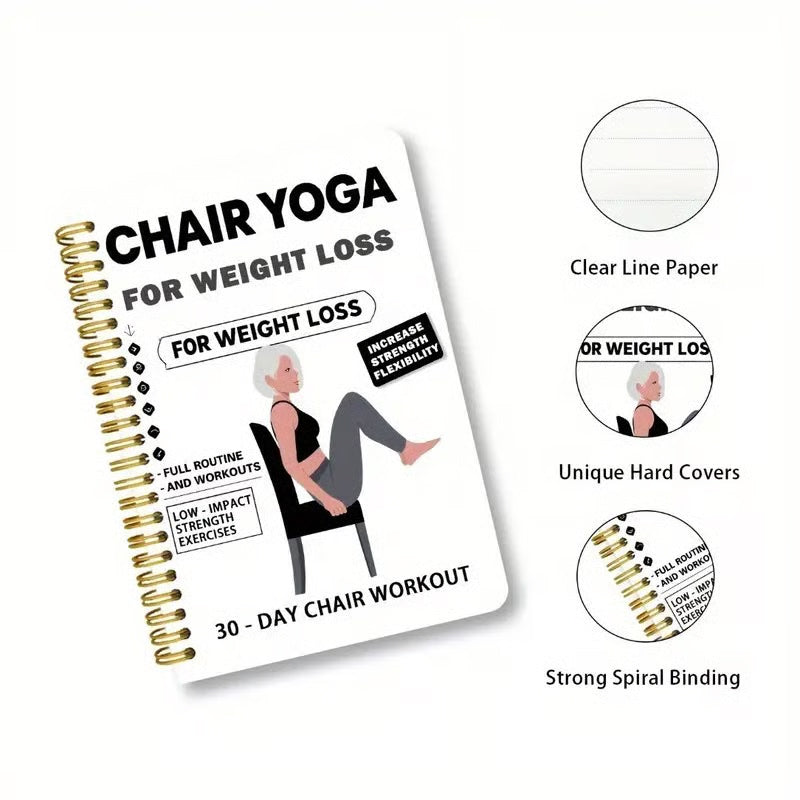 🧘 Kjøp 2, få 1 gratis – spiralbundet notatbok egnet for stol-yoga og trening | Perfekt for avslappende øvelser hjemme
