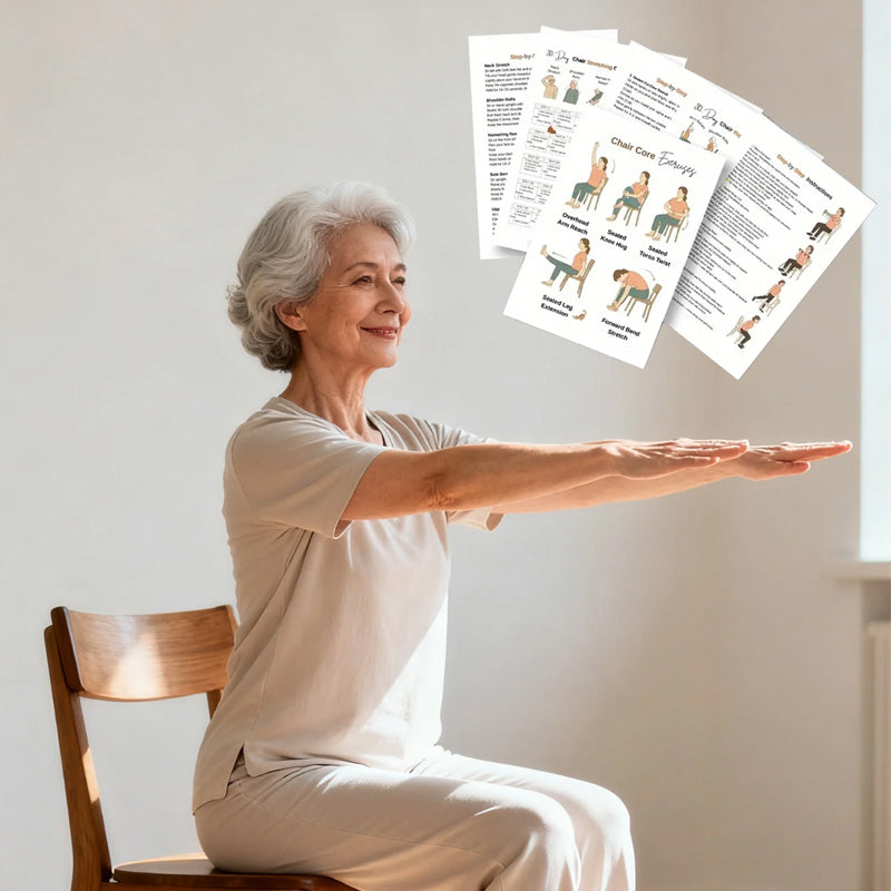 🧘 2+1 GRATIS – Quaderno a spirale per yoga sulla sedia e movimento | Esercizi dolci a casa | Rimani attivo al tuo ritmo