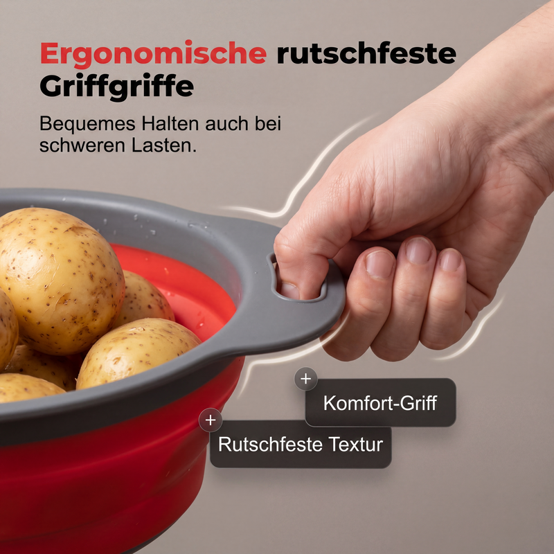 🥳NUOVO ARRIVO🔥50% DI SCONTO 🥬💧 Colino da cucina pieghevole｜Scolapasta salvaspazio, silicone flessibile, adatto per frutta, verdura e pasta, facile da pulire e riporre✨