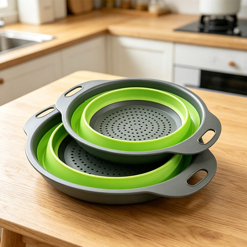 🥳NUOVO ARRIVO🔥50% DI SCONTO 🥬💧 Colino da cucina pieghevole｜Scolapasta salvaspazio, silicone flessibile, adatto per frutta, verdura e pasta, facile da pulire e riporre✨