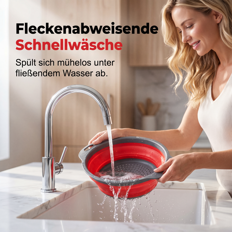 🥳NUOVO ARRIVO🔥50% DI SCONTO 🥬💧 Colino da cucina pieghevole｜Scolapasta salvaspazio, silicone flessibile, adatto per frutta, verdura e pasta, facile da pulire e riporre✨