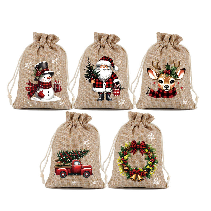 🎅🎁 -50%! 🎄Sacos de Natal com cordão – Estampados festivos e tecido resistente para uma embalagem elegante e reutilizável.