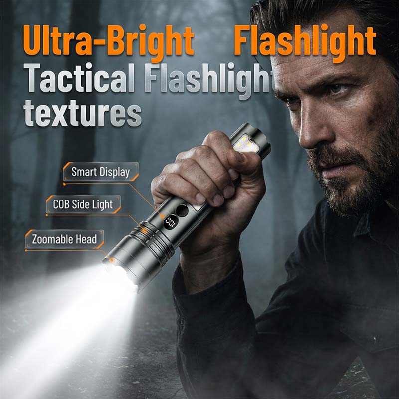 🔦✨ Torcia tattica ricaricabile con display digitale – Dì Addio all’oscurità e alle sorprese di batteria scarica! 🚫 Ultra-luminosa, luce laterale da lavoro, impermeabile, ricarica Tipo-C per campeggio e riparazioni ⛺ ✨
