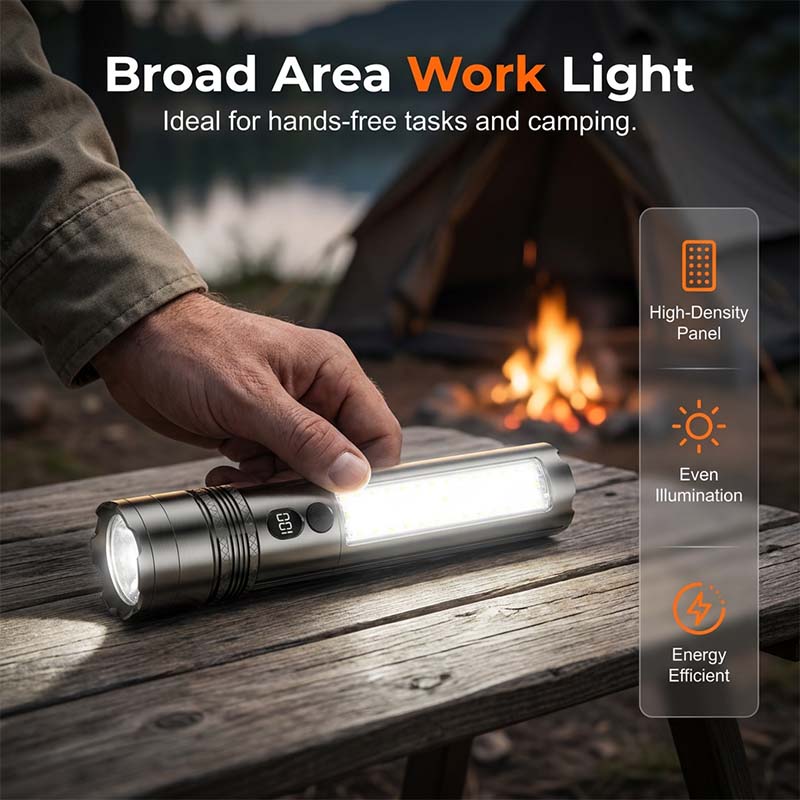 🔦✨ Torcia tattica ricaricabile con display digitale – Dì Addio all’oscurità e alle sorprese di batteria scarica! 🚫 Ultra-luminosa, luce laterale da lavoro, impermeabile, ricarica Tipo-C per campeggio e riparazioni ⛺ ✨