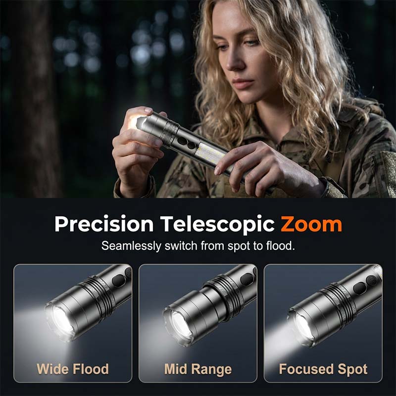 🔦✨ Torcia tattica ricaricabile con display digitale – Dì Addio all’oscurità e alle sorprese di batteria scarica! 🚫 Ultra-luminosa, luce laterale da lavoro, impermeabile, ricarica Tipo-C per campeggio e riparazioni ⛺ ✨