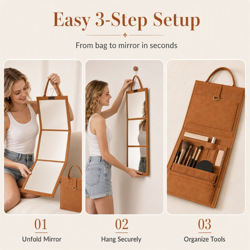 🥳2026 NUOVO ARRIVO🥳💞50K+ VENDUTI!🔥50% DI SCONTO! 🪞✨ Specchio a figura intera pieghevole portatile — Leggero e pieghevole, riflesso chiaro, non occupa spazio, ideale per camera da letto, appartamento e viaggi ✨