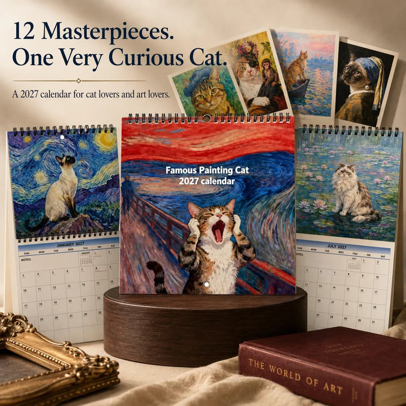 😺 Calendario da parete 2027 a tema gatti con meme divertenti | 12 mesi di illustrazioni feline | Planner pratico per casa e ufficio | Idea regalo per amanti dei gatti 🎁 | Carta, circa 200 g