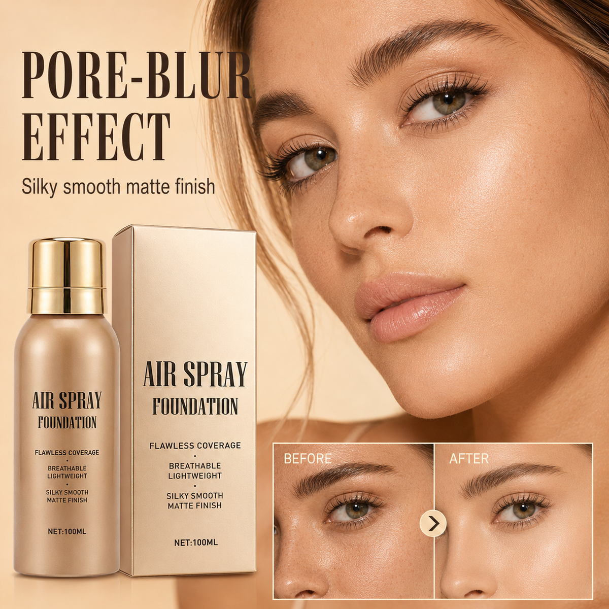 💄50% DI SCONTO ORA! Fondotinta Spray Air Flawless Impermeabile – Makeup Spray Leggero, Traspirante e ad Alta Coprenza, Effetto Opaco Naturale, Fondotinta Spray Airbrush per Tutti gli Incarnati