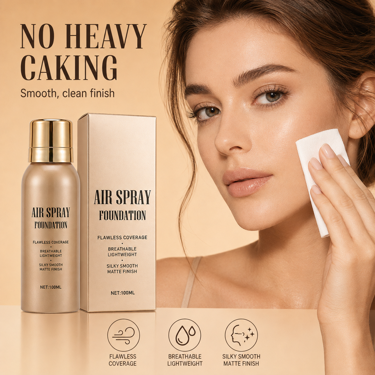 💄50% DI SCONTO ORA! Fondotinta Spray Air Flawless Impermeabile – Makeup Spray Leggero, Traspirante e ad Alta Coprenza, Effetto Opaco Naturale, Fondotinta Spray Airbrush per Tutti gli Incarnati