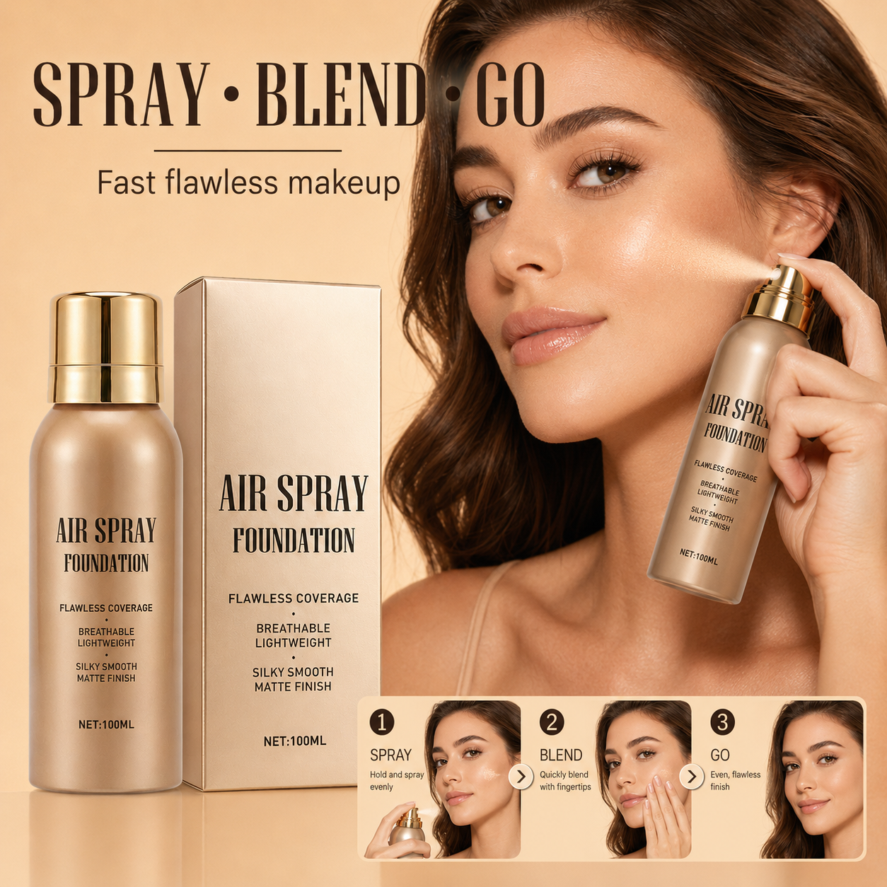 💄50% DI SCONTO ORA! Fondotinta Spray Air Flawless Impermeabile – Makeup Spray Leggero, Traspirante e ad Alta Coprenza, Effetto Opaco Naturale, Fondotinta Spray Airbrush per Tutti gli Incarnati