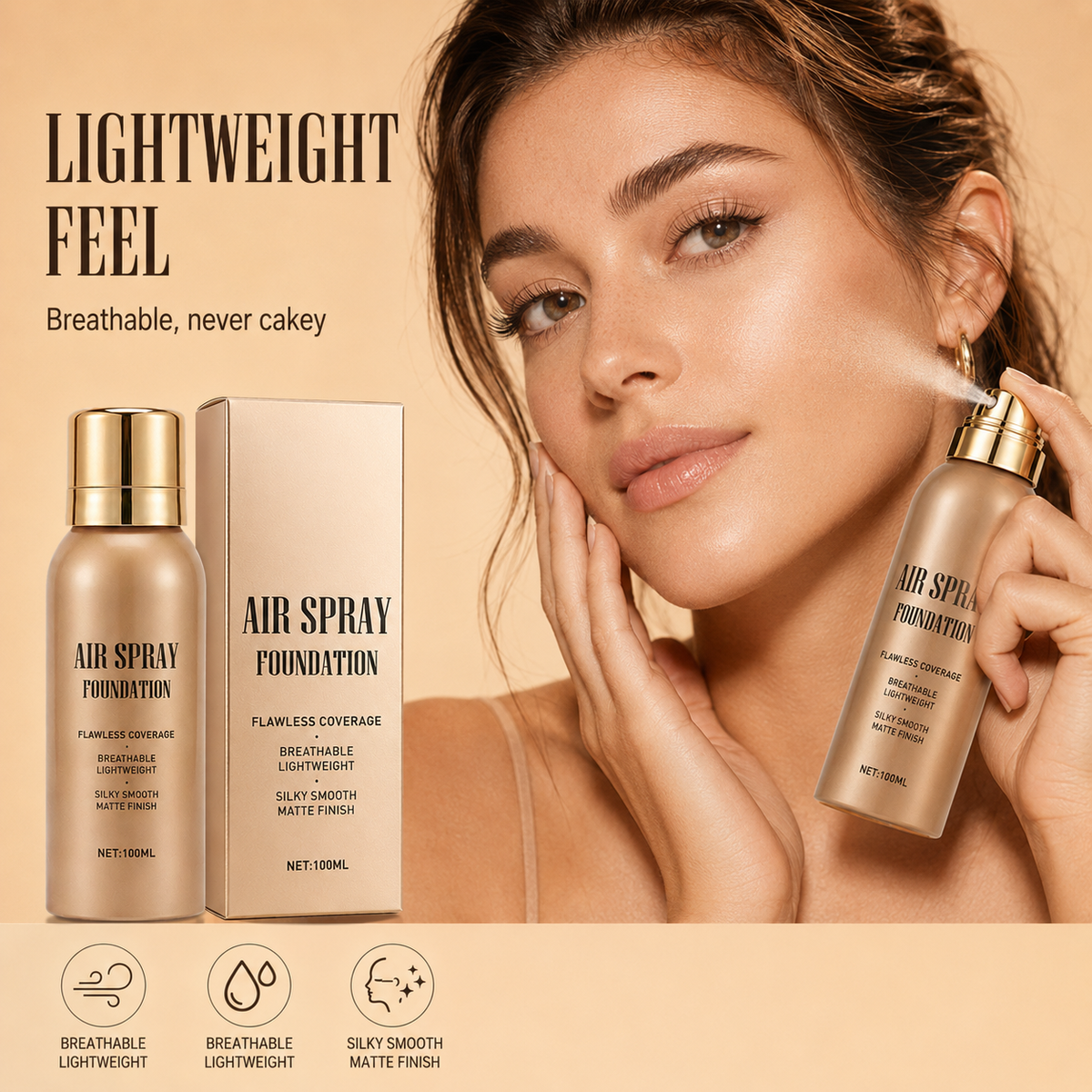 💄50% DI SCONTO ORA! Fondotinta Spray Air Flawless Impermeabile – Makeup Spray Leggero, Traspirante e ad Alta Coprenza, Effetto Opaco Naturale, Fondotinta Spray Airbrush per Tutti gli Incarnati