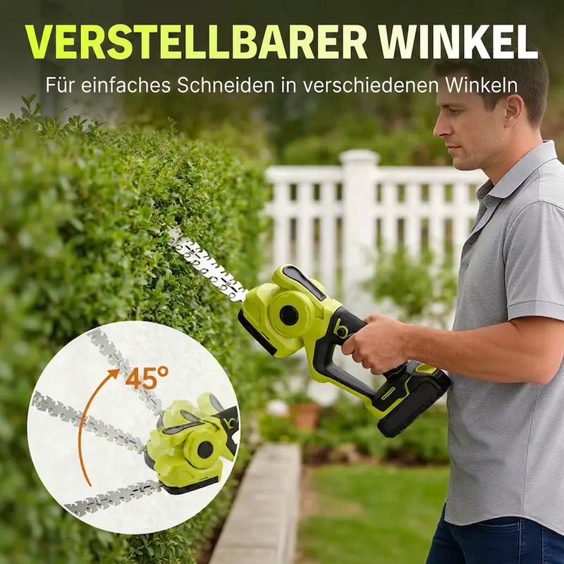 ✂️ 🌳 Akkukäyttöinen pensas- ja ruohosaksi — 2-in-1, 45 astetta kääntyvä pää, 0,9 kg