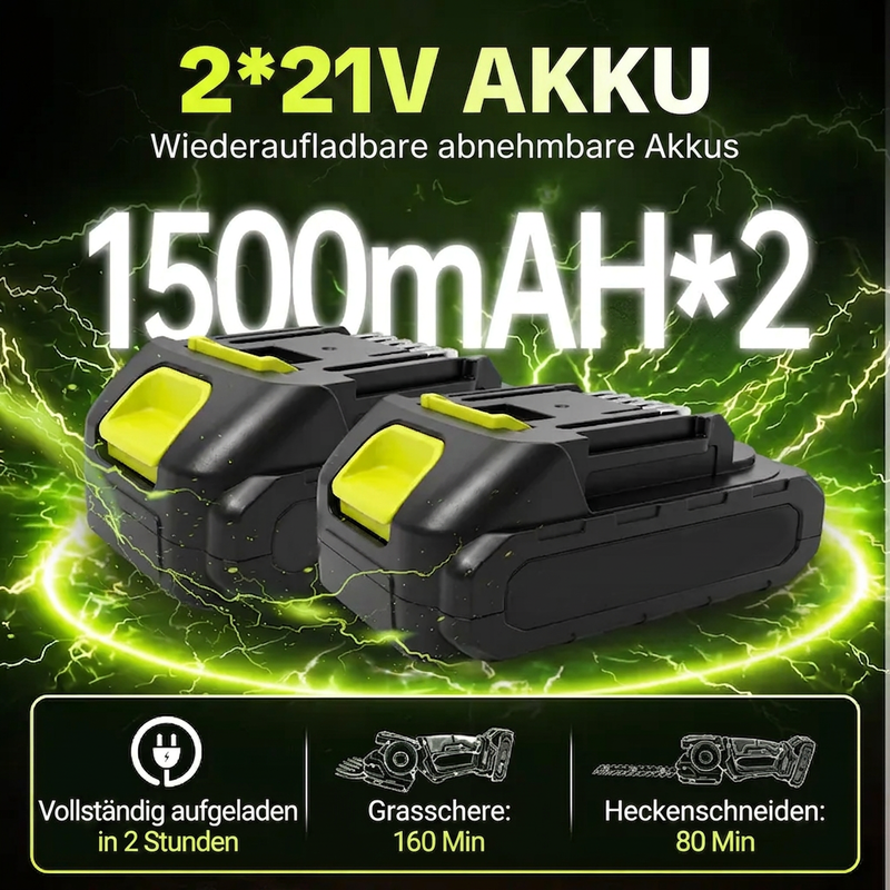 ✂️ 🌳 Akkukäyttöinen pensas- ja ruohosaksi — 2-in-1, 45 astetta kääntyvä pää, 0,9 kg