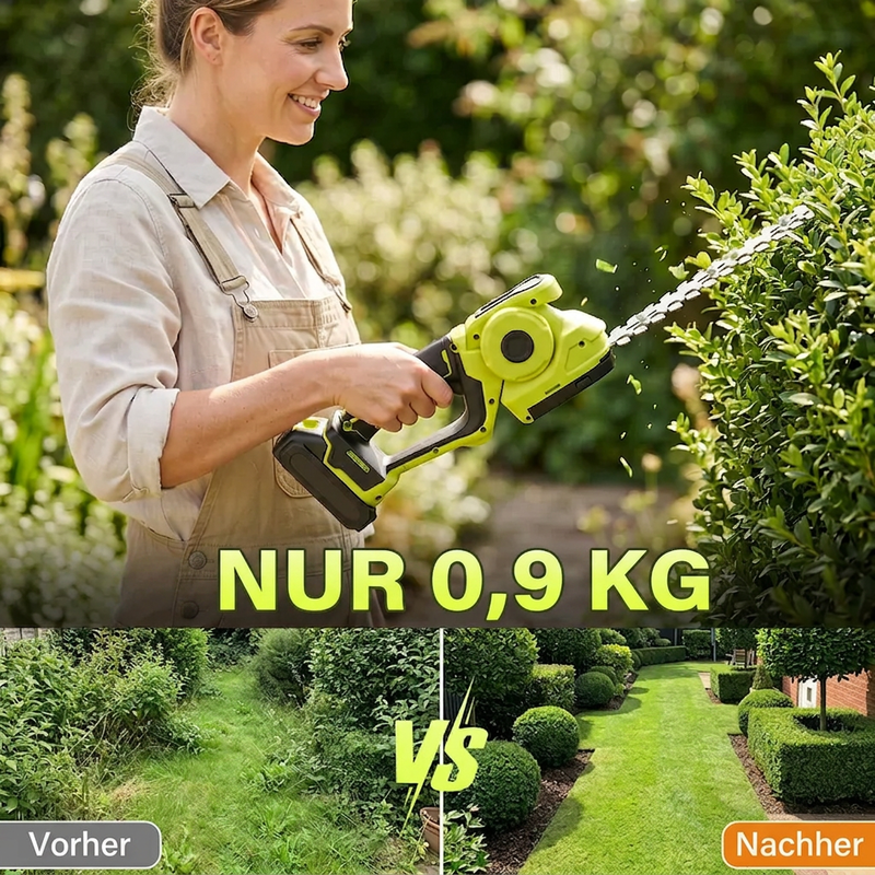 ✂️ 🌳 Akkukäyttöinen pensas- ja ruohosaksi — 2-in-1, 45 astetta kääntyvä pää, 0,9 kg