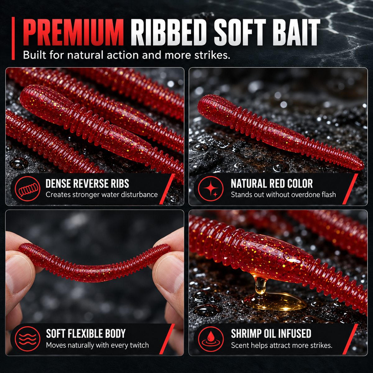 🛒🎣 Esche artificiali in plastica morbida a forma di verme – Movimento invitante e grande efficacia in ogni sessione di pesca