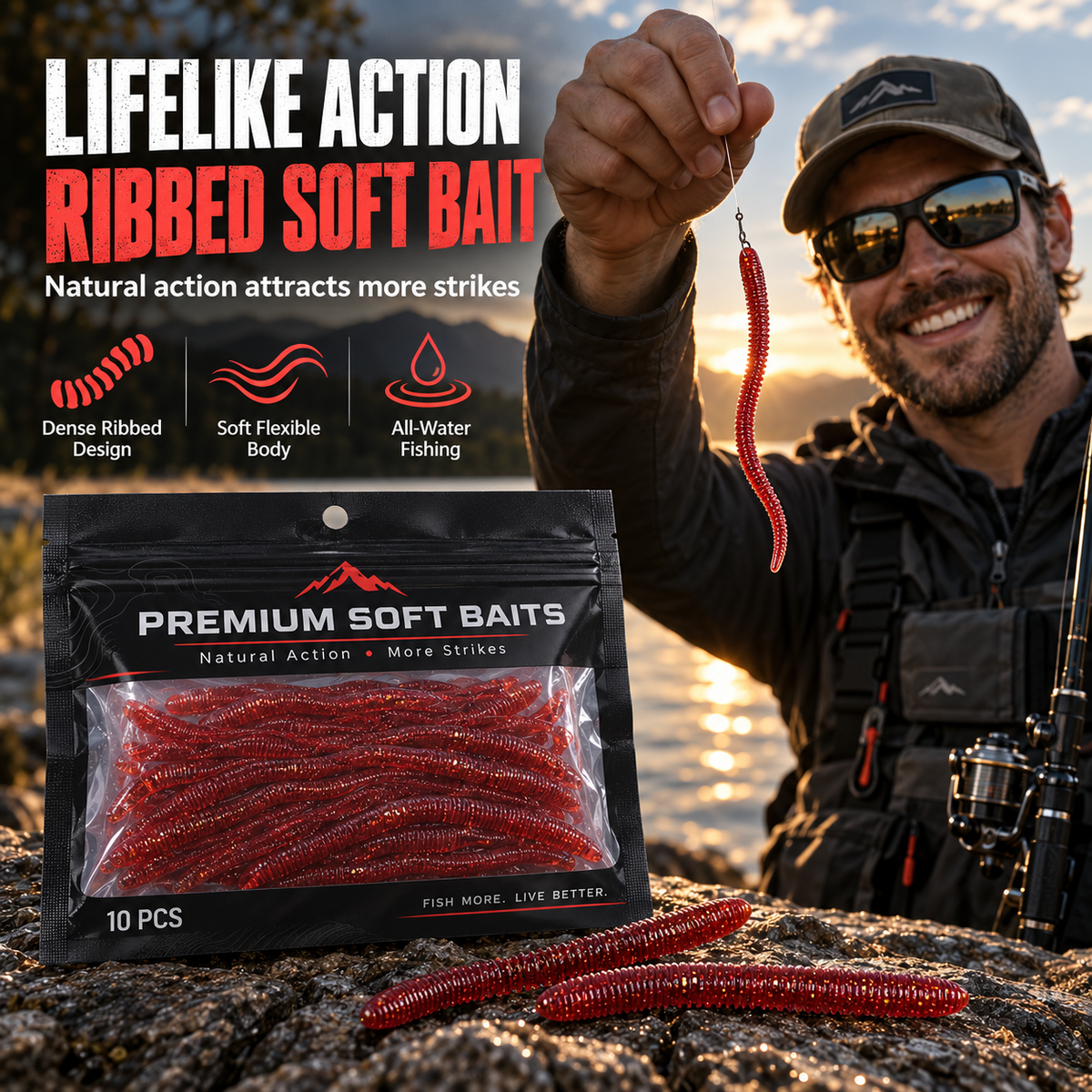 🛒🎣 Esche artificiali in plastica morbida a forma di verme – Movimento invitante e grande efficacia in ogni sessione di pesca