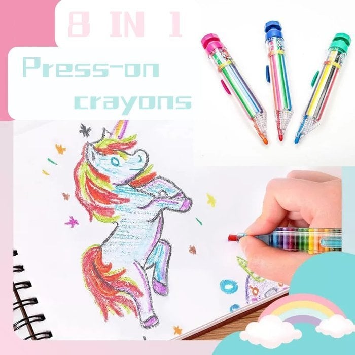 🌈🎨 Pastelli a pressione a 8 colori, privi di sostanze chimiche, ideali per i bambini per disegnare e scrivere
