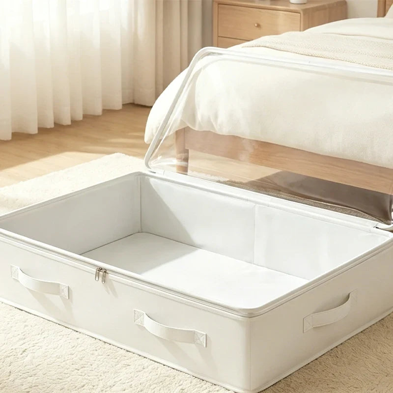 🛏️✨ Borsa portaoggetti pieghevole sotto il letto – Dì Addio al disordine e al poco spazio in camera! 🚫 Coperchio trasparente, chiusura sigillata antipolvere e maniglie rinforzate 🧺