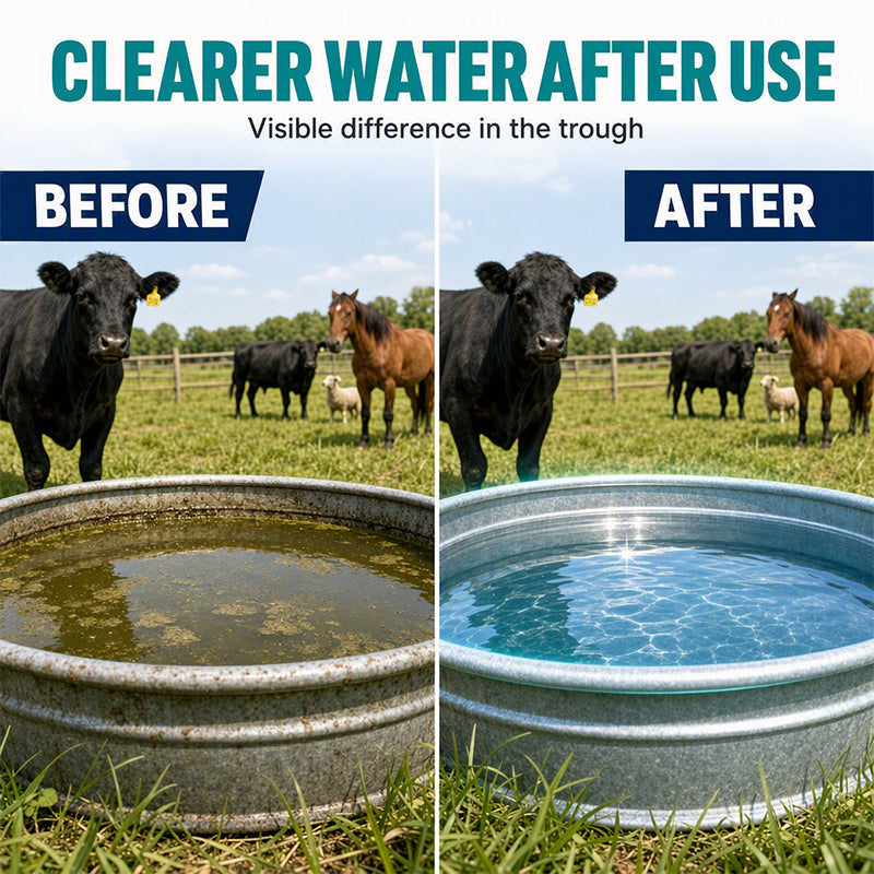 🚜💧 Alghe e melma nell'acqua degli abbeveratoi? – Pastiglie detergenti a dissoluzione rapida per abbeveratoi per bestiame – acqua pulita senza bisogno di strofinare, basta metterle dentro 🐄✨