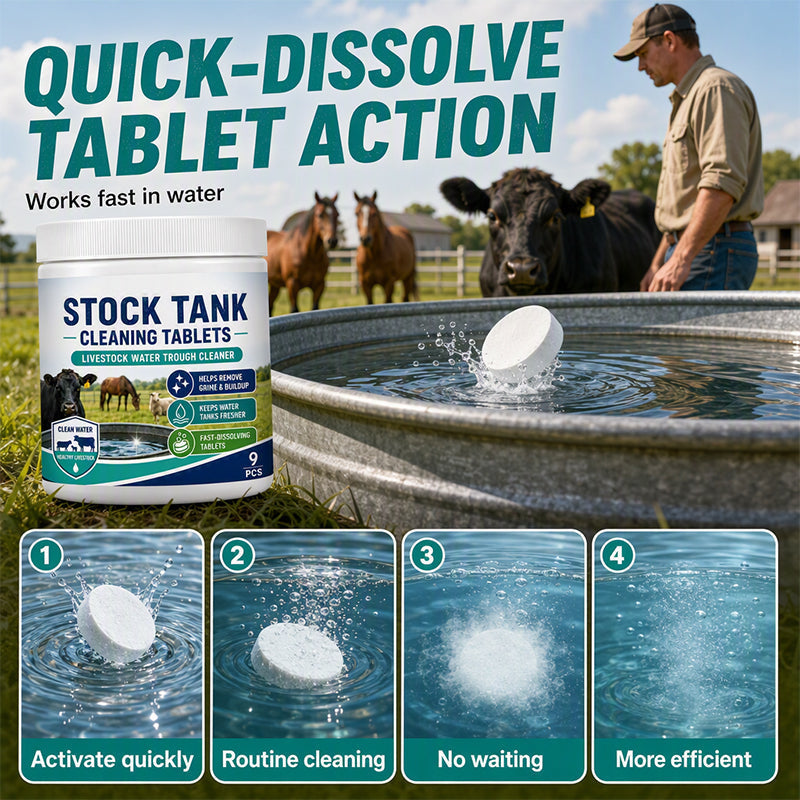 🚜💧 Alghe e melma nell'acqua degli abbeveratoi? – Pastiglie detergenti a dissoluzione rapida per abbeveratoi per bestiame – acqua pulita senza bisogno di strofinare, basta metterle dentro 🐄✨