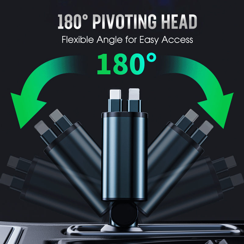 🥳2026 BESTSELLER🚗 Caricabatterie da auto retrattile 4-in-1. Cavi retrattili integrati, ricarica rapida, compatibile con diversi dispositivi. Compatto, non ingombra, perfetto per ricaricare telefoni in viaggio in auto.