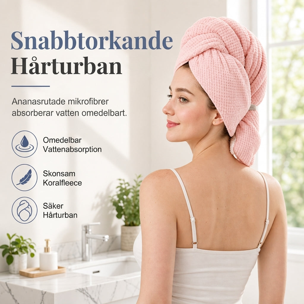 🍍 50 % RABATT NU! 💇‍♀️ Handduk för hårtorkning i korallfleece – snabbtorkande, sexfaldig absorption & ergonomisk turban ✨
