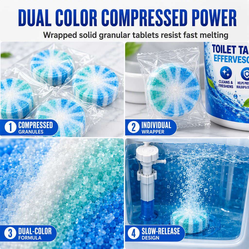 🚽✨ Compresse effervescenti per la pulizia del WC e della cassetta, azione rapida, pulizia profonda, rimuovono macchie e odori