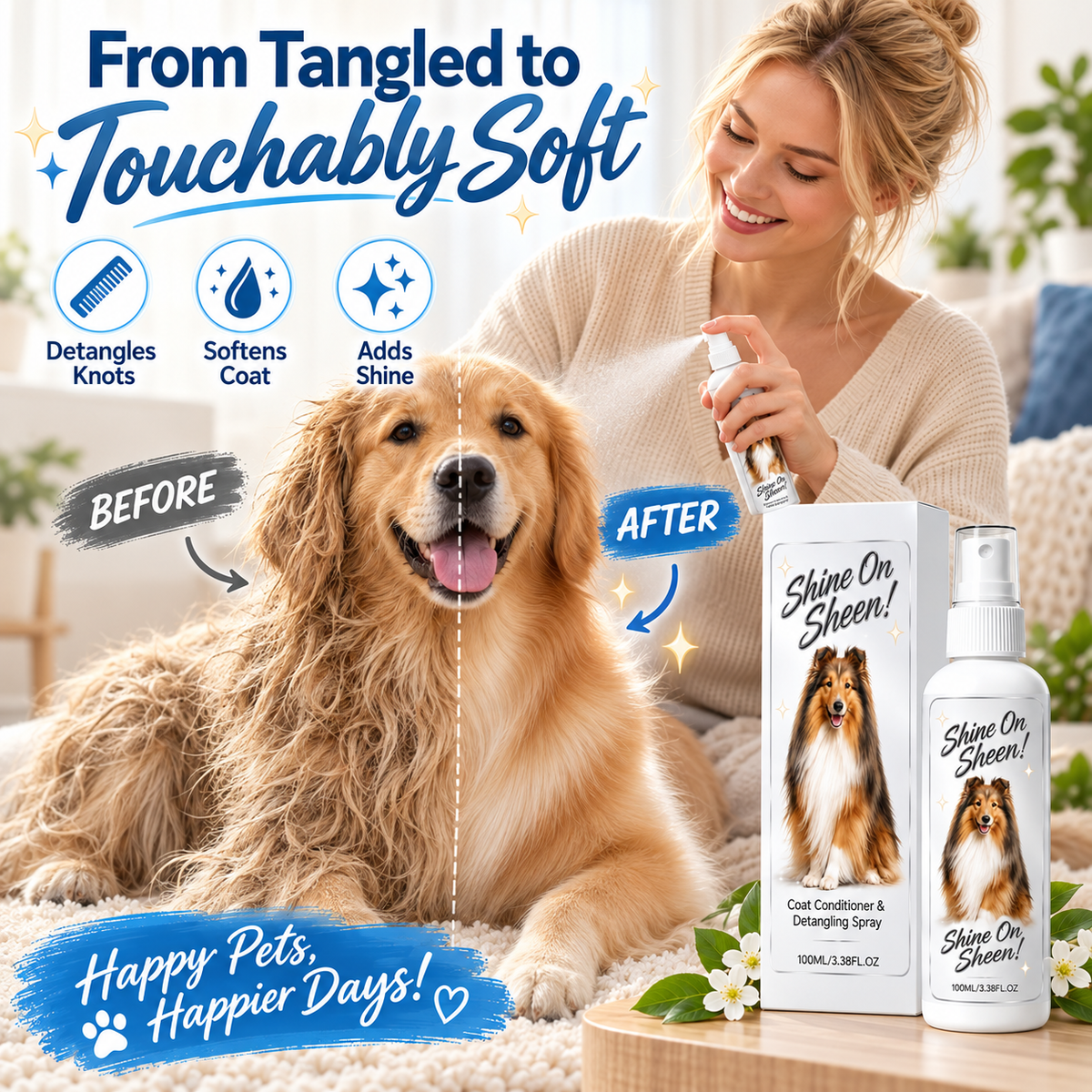 🐾✨ Spray districante e condizionante per il pelo degli animali – ideale per cani e gatti, senza risciacquo e facile da usare 🧴