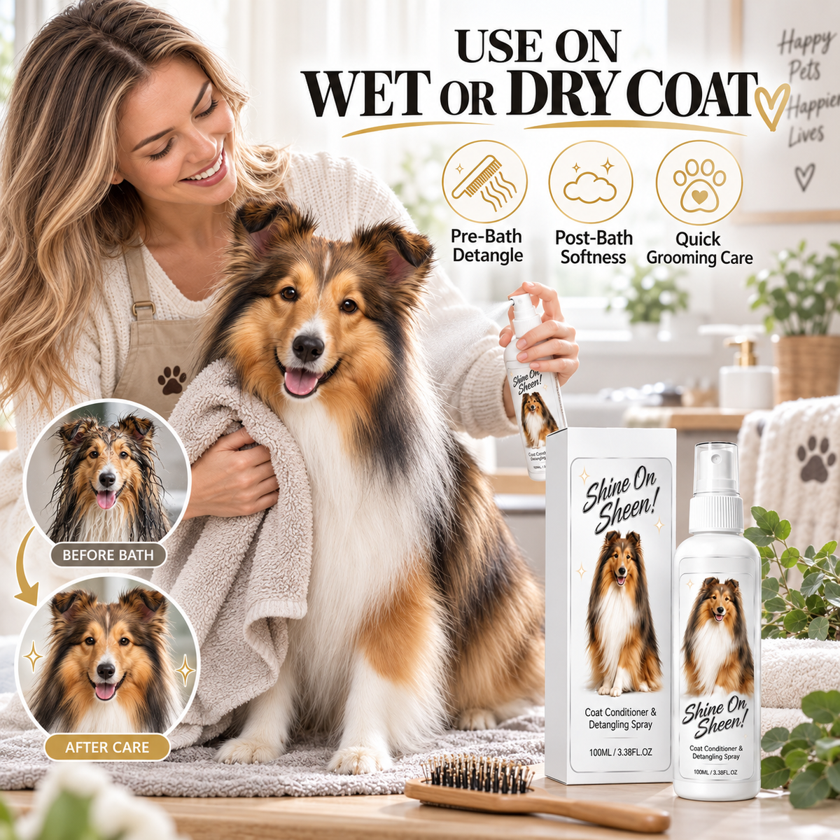 🐾✨ Spray districante e condizionante per il pelo degli animali – ideale per cani e gatti, senza risciacquo e facile da usare 🧴