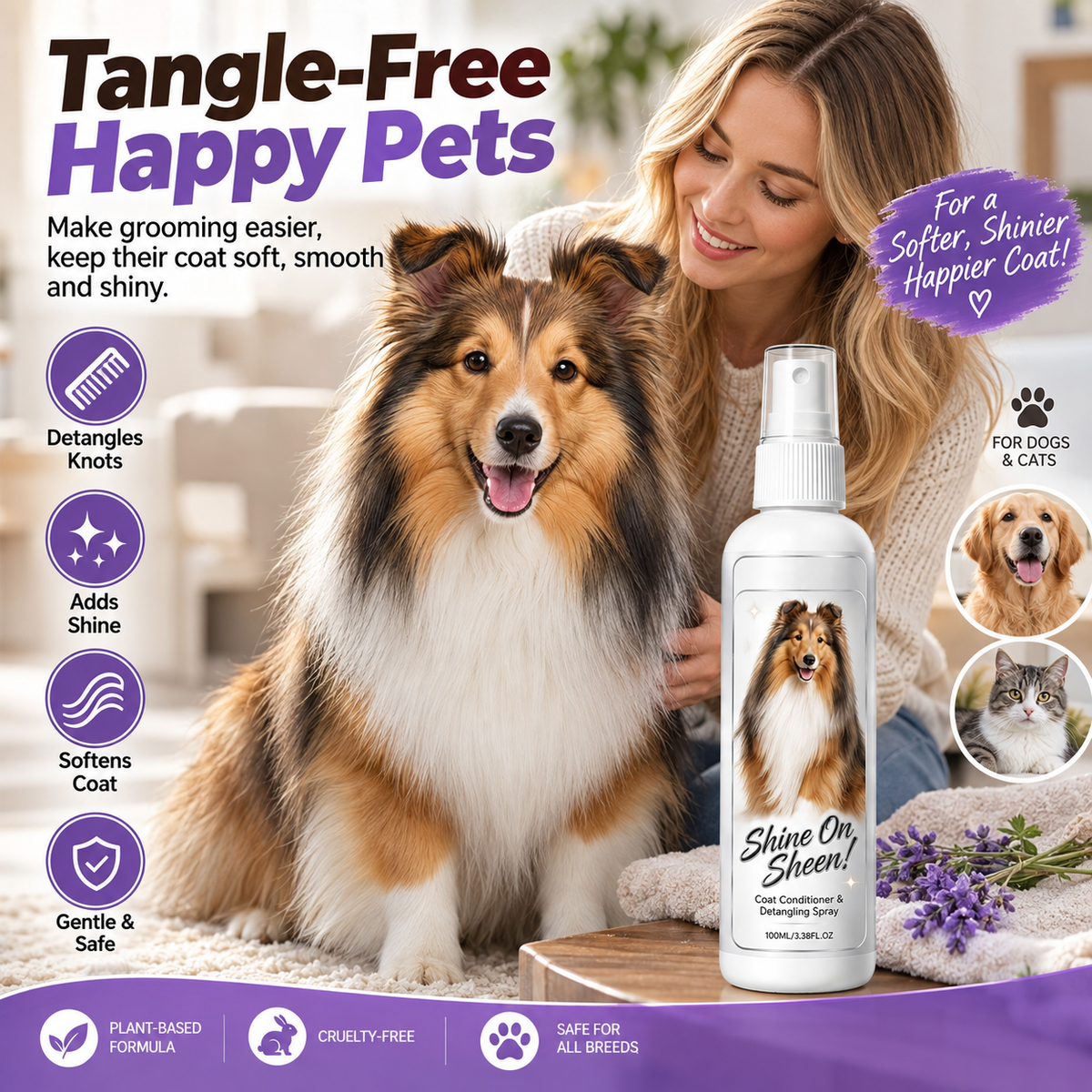 🐾✨ Spray districante e condizionante per il pelo degli animali – ideale per cani e gatti, senza risciacquo e facile da usare 🧴