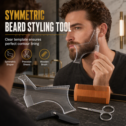✨Modello per definire la barba facile da usare🧔Aiuta a creare contorni simmetrici e puliti per la barba a casa. Leggero e flessibile, si adatta al volto. Permette di rifinire baffi, basette e linea della mascella senza errori.