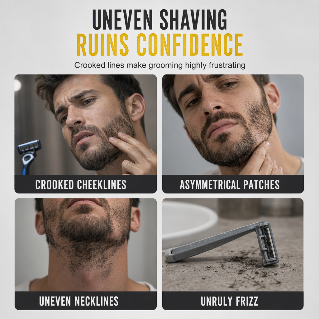 ✨Modello per definire la barba facile da usare🧔Aiuta a creare contorni simmetrici e puliti per la barba a casa. Leggero e flessibile, si adatta al volto. Permette di rifinire baffi, basette e linea della mascella senza errori.