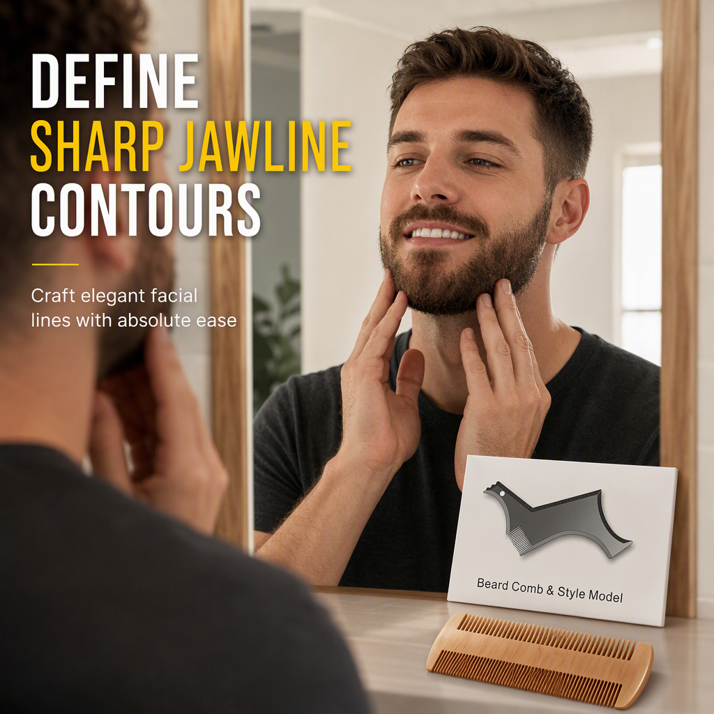✨Modello per definire la barba facile da usare🧔Aiuta a creare contorni simmetrici e puliti per la barba a casa. Leggero e flessibile, si adatta al volto. Permette di rifinire baffi, basette e linea della mascella senza errori.