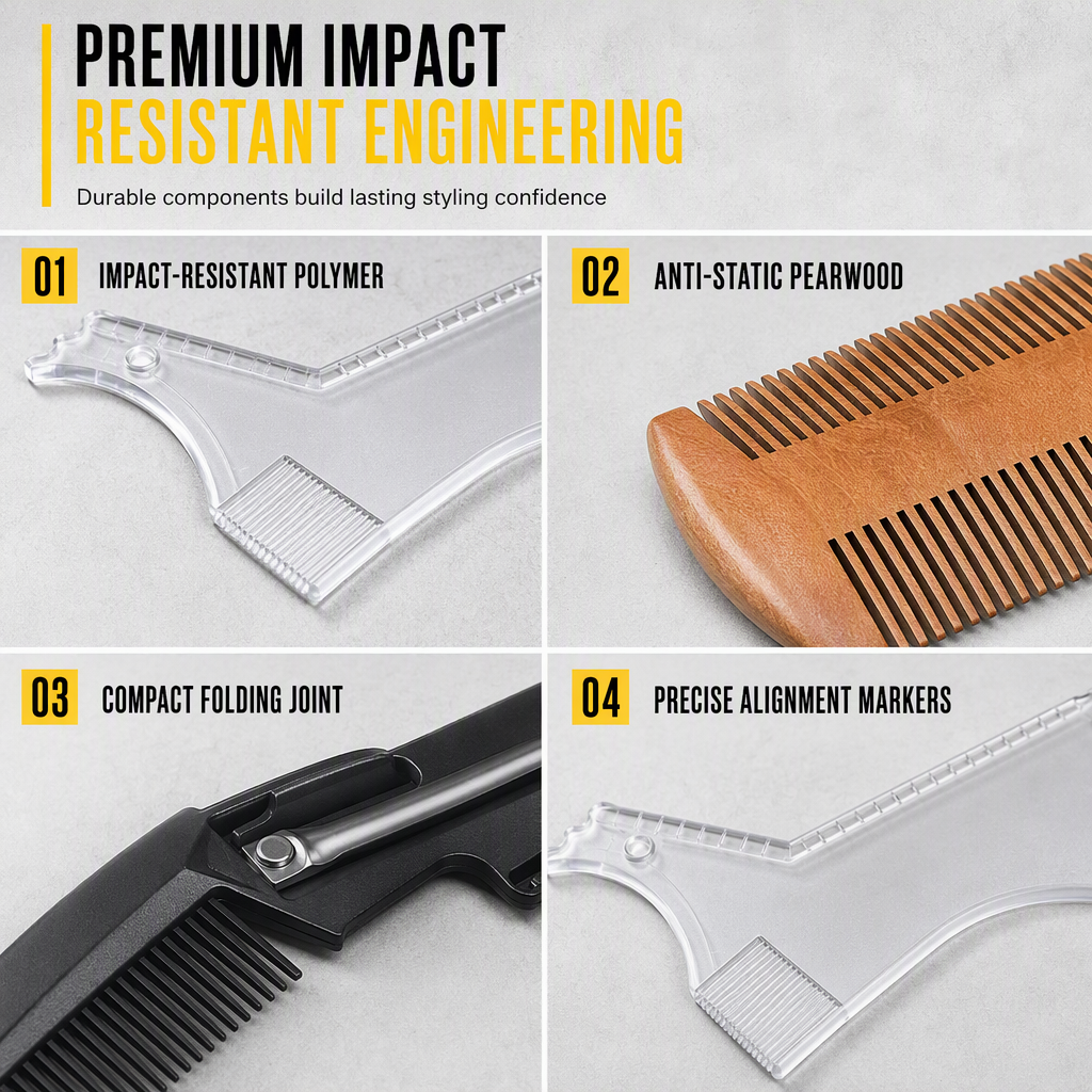 ✨Modello per definire la barba facile da usare🧔Aiuta a creare contorni simmetrici e puliti per la barba a casa. Leggero e flessibile, si adatta al volto. Permette di rifinire baffi, basette e linea della mascella senza errori.