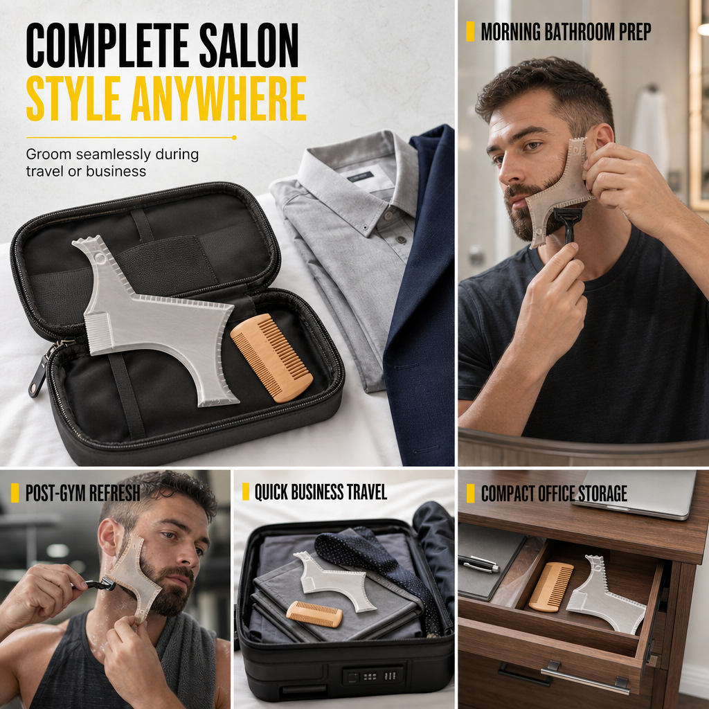 ✨Modello per definire la barba facile da usare🧔Aiuta a creare contorni simmetrici e puliti per la barba a casa. Leggero e flessibile, si adatta al volto. Permette di rifinire baffi, basette e linea della mascella senza errori.