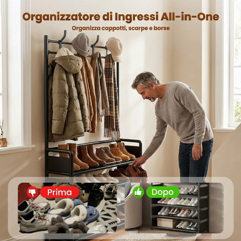 🧥👟 Scarpiera e Portaabiti Multifunzionale per Ingresso – Ideale per Casa, Ufficio e Piccoli Spazi ✨