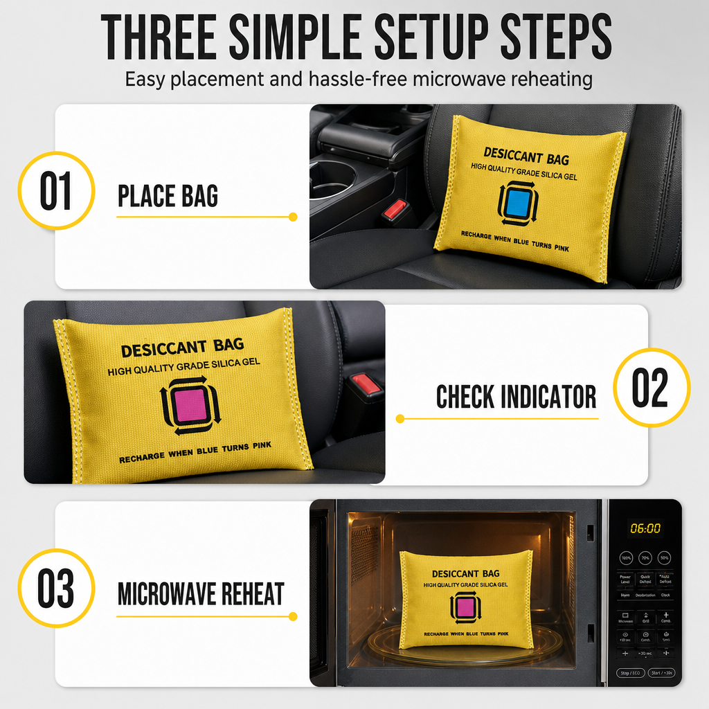 🚗✨ Sacchetto deumidificatore riutilizzabile per auto – Dì Addio al parabrezza appannato! 🚫 Silice indicatore colore, rigenerabile a microonde, elimina condensa 💨