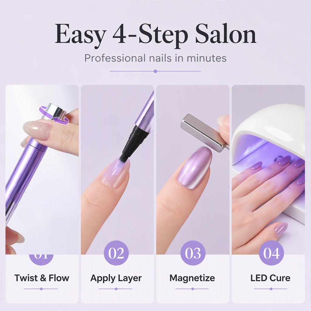 💅✨ Penna gel magnetica cat-eye 7-in-1 – Dì Addio ai flaconi ingombranti e alle unghie che si scheggiano! 🚫 Erogazione rotativa precisa, effetto shimmer magnetico, tenuta fino a 30 giorni, 15 tonalità disponibili 💫