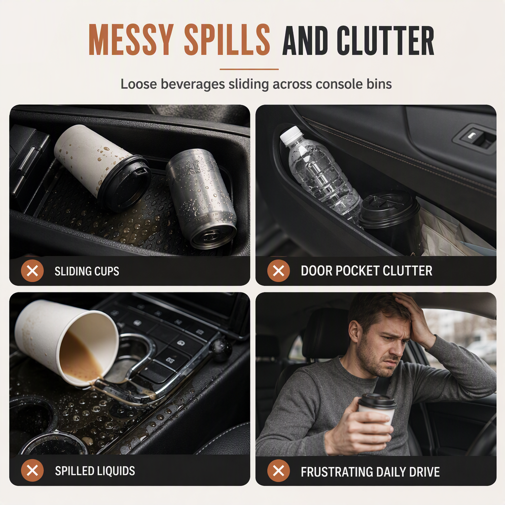 🚗✨ Portabicchiere auto pieghevole multifunzione – Dì Addio a bottiglie che si rovesciano in auto! 🚫 Fissaggio a clip universale, supporto anche per telefono 🥤