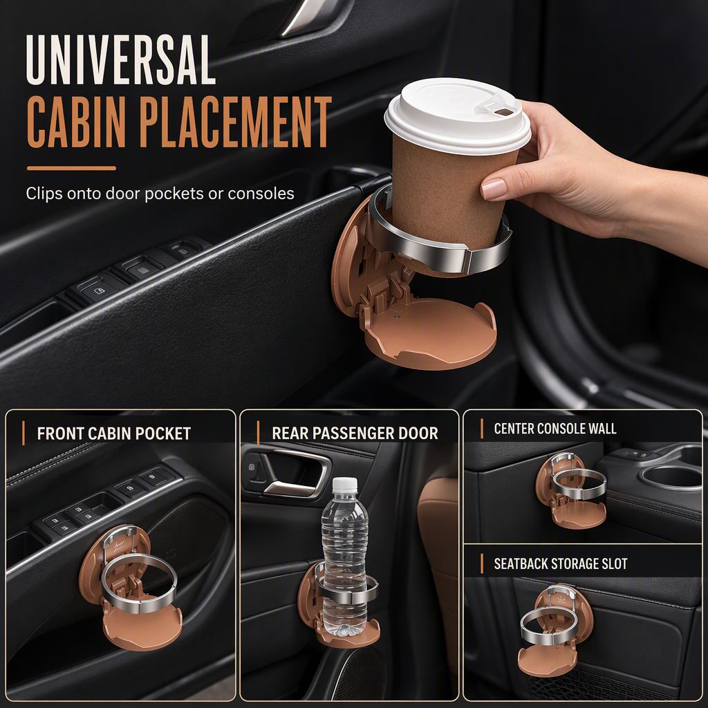 🚗✨ Portabicchiere auto pieghevole multifunzione – Dì Addio a bottiglie che si rovesciano in auto! 🚫 Fissaggio a clip universale, supporto anche per telefono 🥤