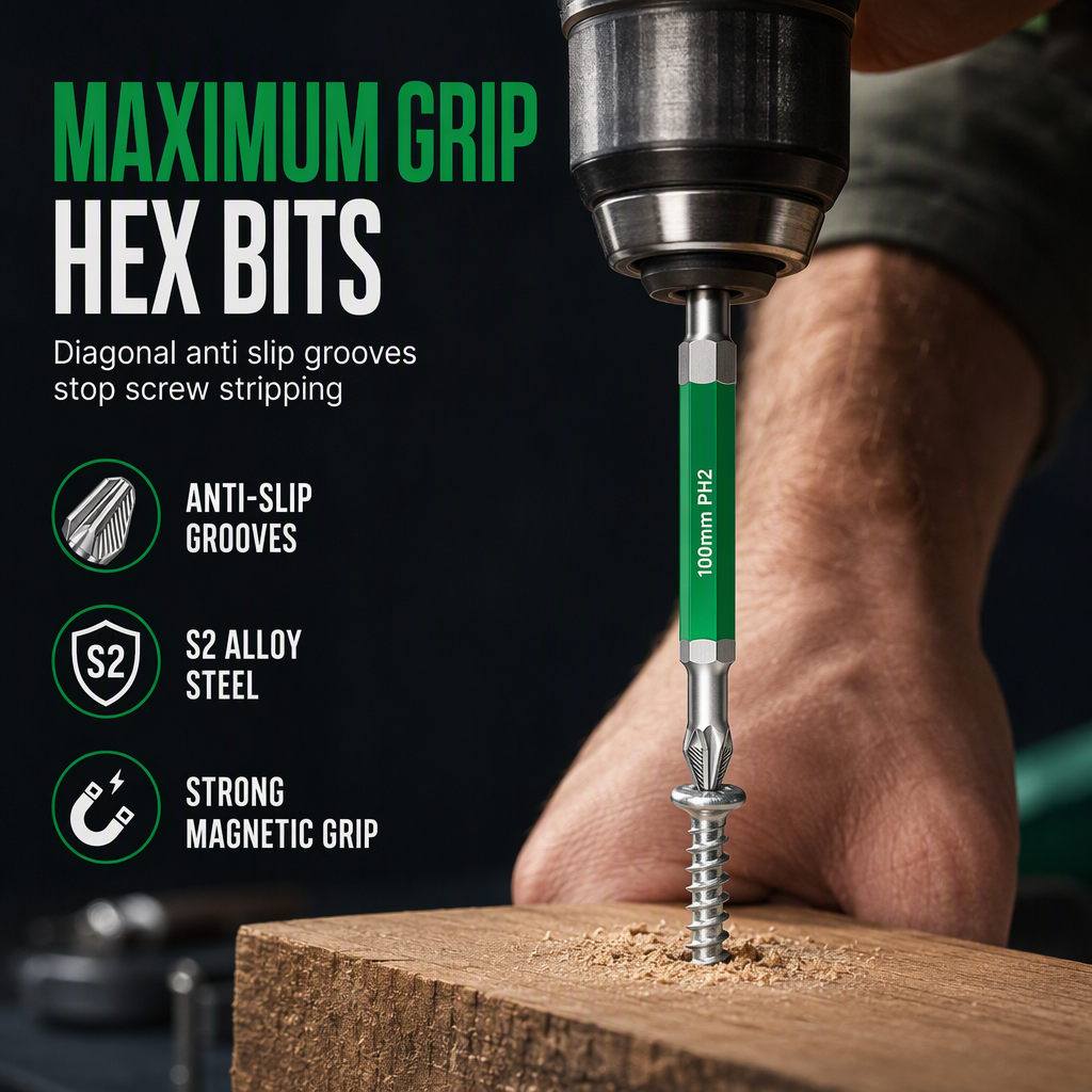 🔩✨ Punte esagonali S2 antiscivolo per avvitatore – Dì Addio allo slittamento e alla spanatura delle viti! 🚫 Acciaio industriale, antivibrazione e resistente all'usura 🔧