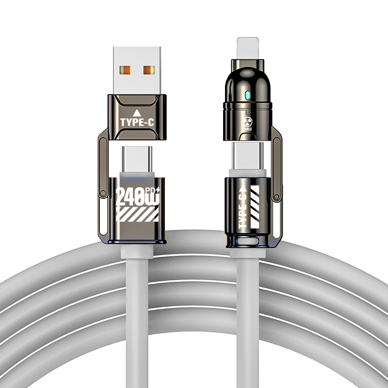 ⏳Offerta a tempo limitato⏳ Cavo di ricarica rapida 4 in 1 con USB-A e USB-C, fino a 240 W tramite USB-C, rivestimento in silicone, 1 o 2 m