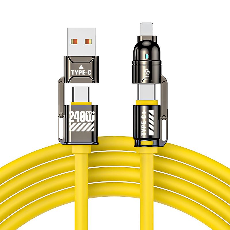 ⏳Offerta a tempo limitato⏳ Cavo di ricarica rapida 4 in 1 con USB-A e USB-C, fino a 240 W tramite USB-C, rivestimento in silicone, 1 o 2 m